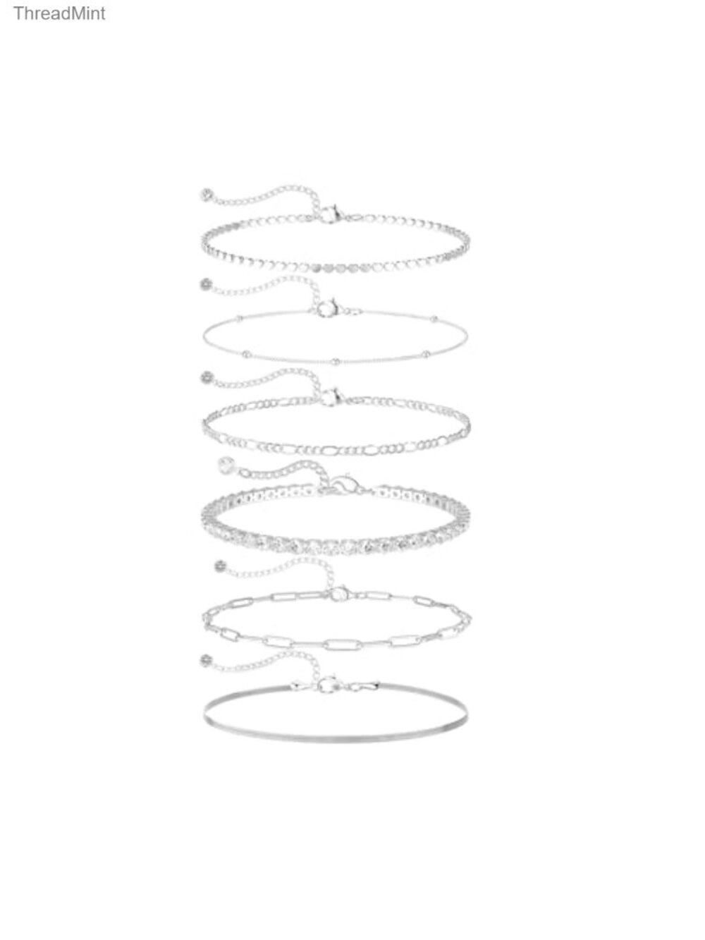Sterling Silver Plated Bracelets Set 6 Pack Dainty Link Chain Bracelets Layering